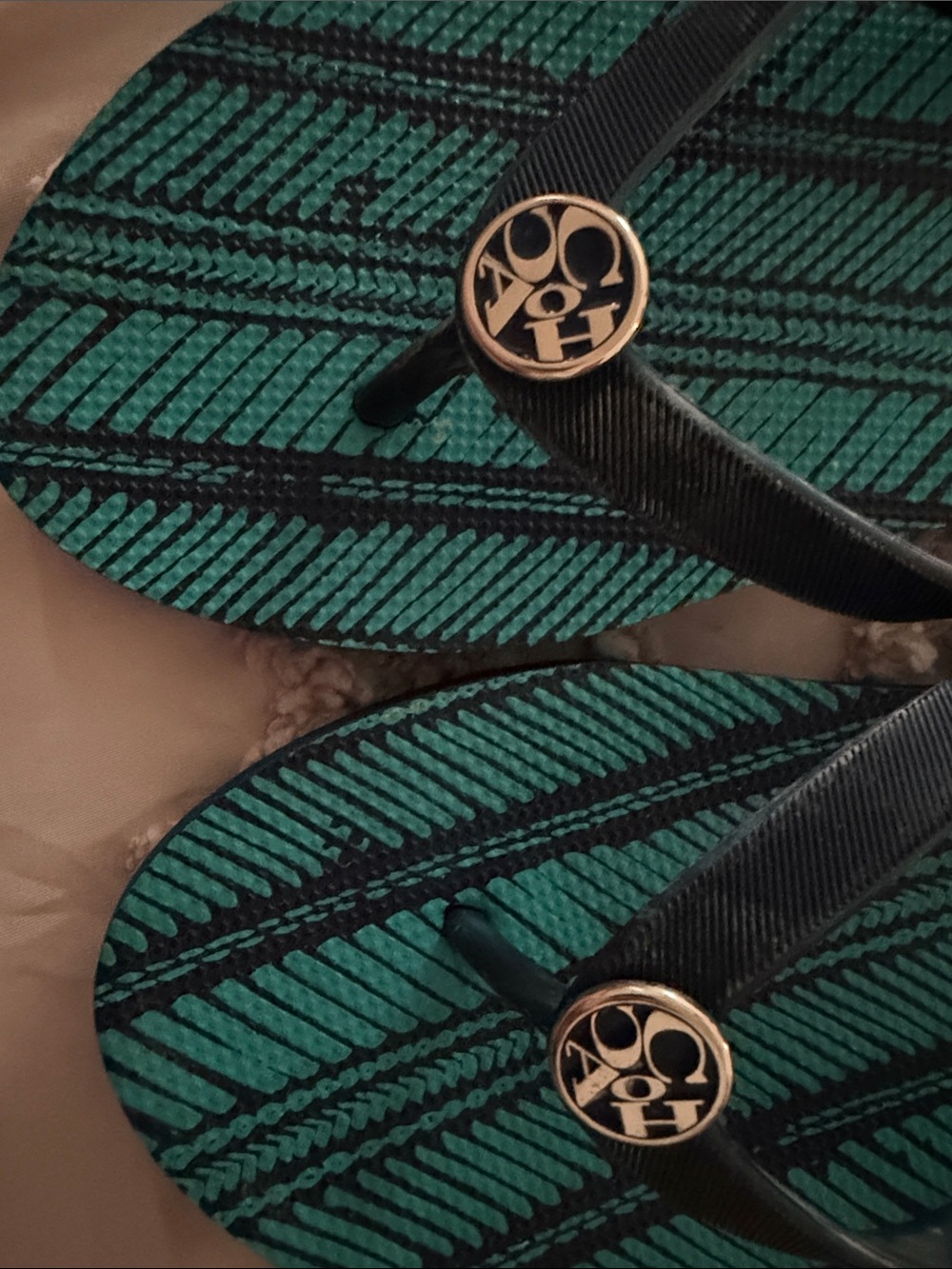 Coach Green and Black Striped Logo Flip Flops Sz 9 Women’s Sandals - Picture 5 of 5